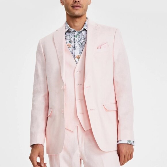 Bar III Men's Slim-Fit Linen Suit Jackets Pink 38L B4HP $360 - Picture 1 of 7
